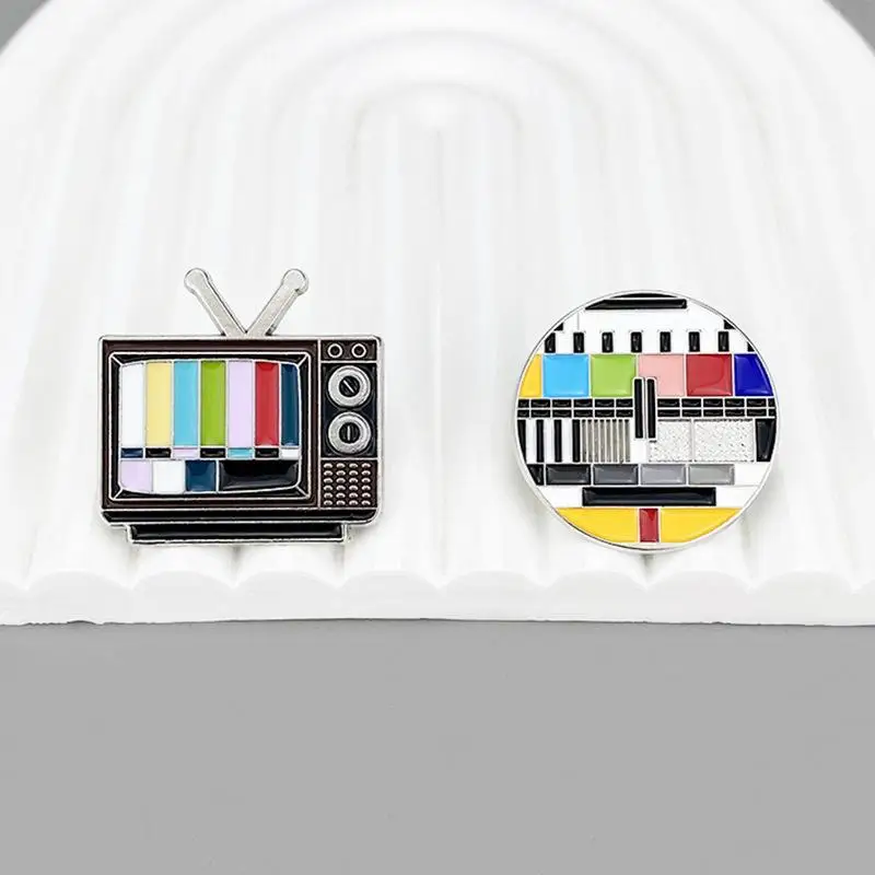 ⑧80s Vintage Cable Television TV Shape Brooches Colour Enamel Pins No Signal TV Television Brooch Parents Friend Badge Jewelry