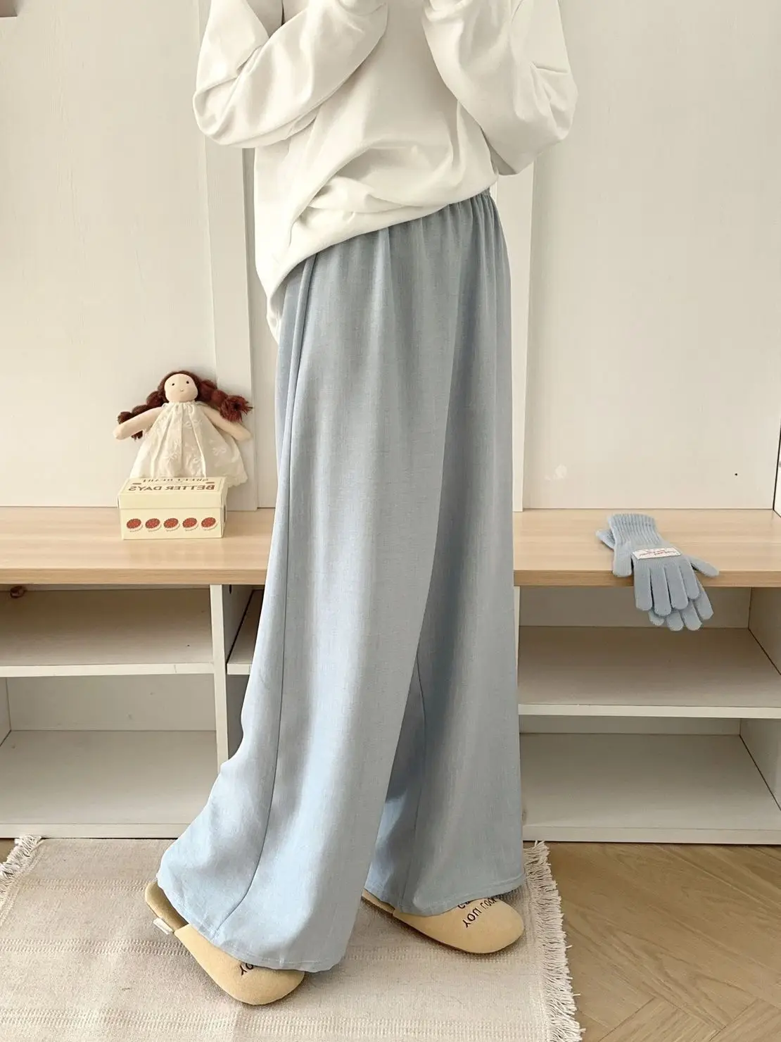 

Blue Casual Loose Long Pants Women's Spring Summer Autumn Thin Straight Leg Home Comfortable Walking Trousers Sleepwear