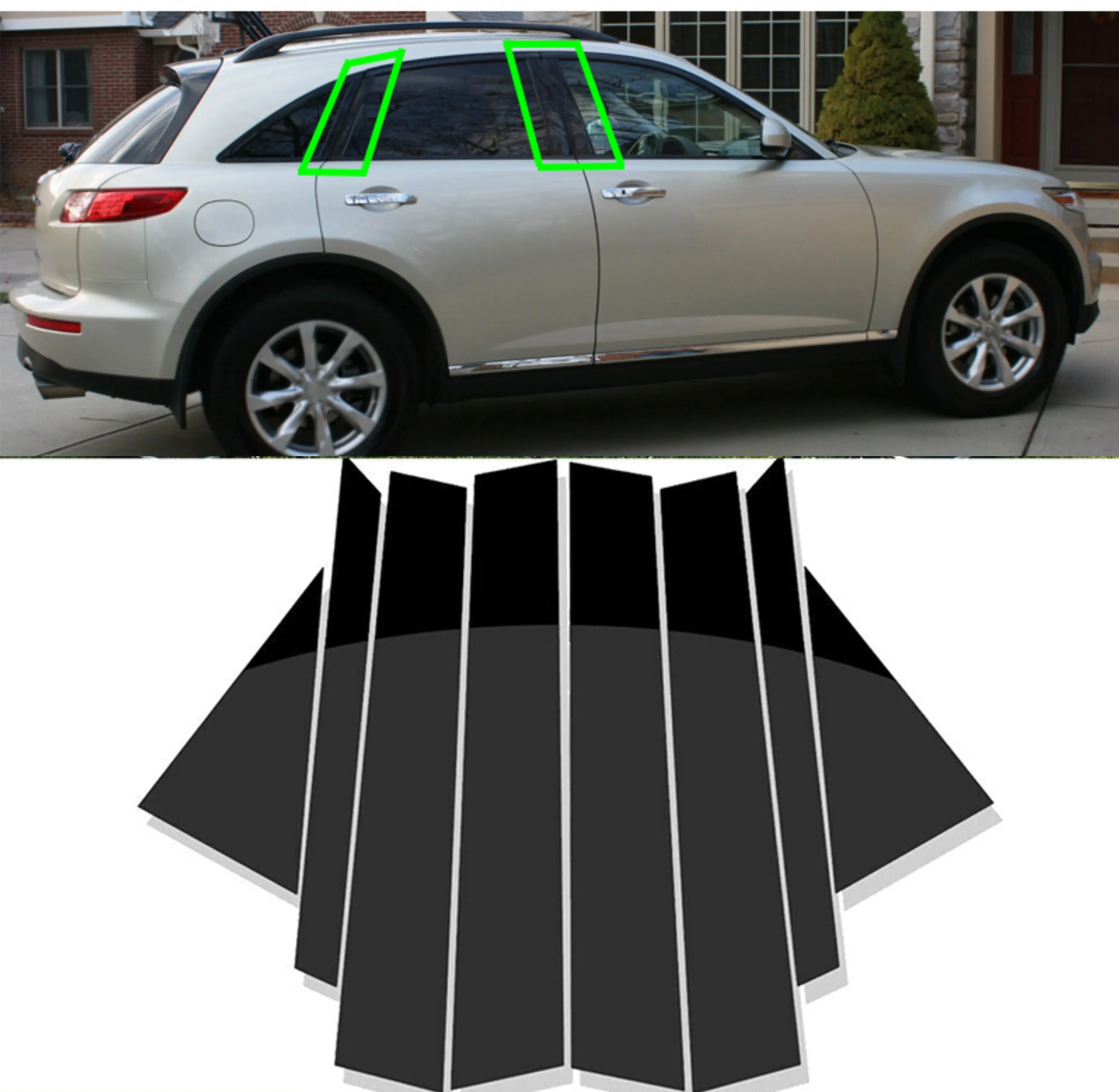 

8Pcs Car Door Window Glossy Black P Pillar Posts Trim Covers Sticker For Infiniti FX35 FX45 2003 2004 2005 2006 2008