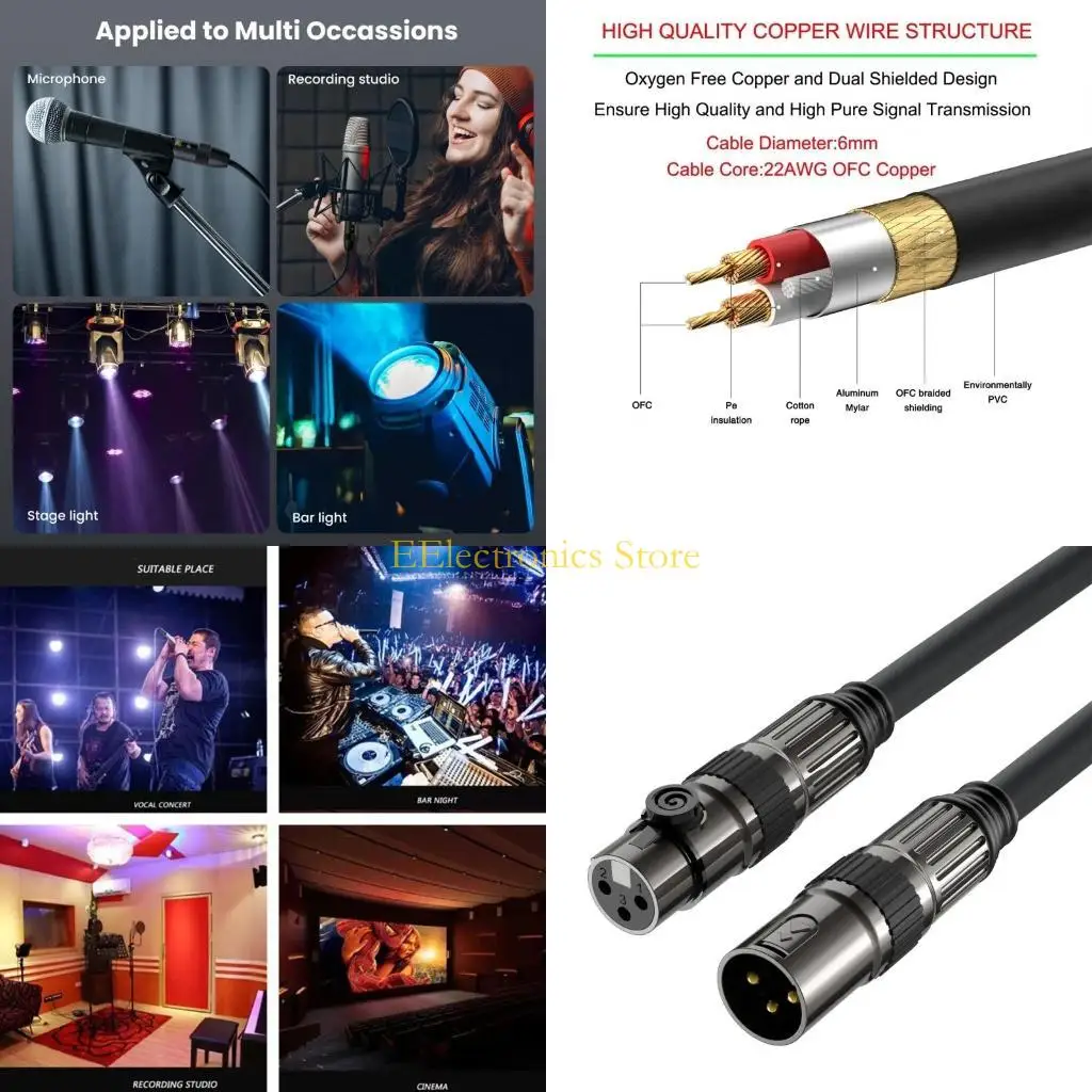 B03C 3Pin Cable Male to Female Microphone Cable Cord for Live Streaming Recording Music Production Available in 3 Lengths