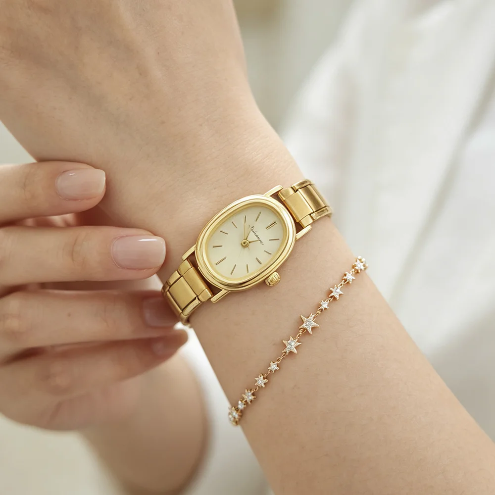 Gold Plated Oval Italian Charm Watch  Stainless Steel 9MM Width Italian Charm Bracelet Bangle for DIY Jewelry Gifts