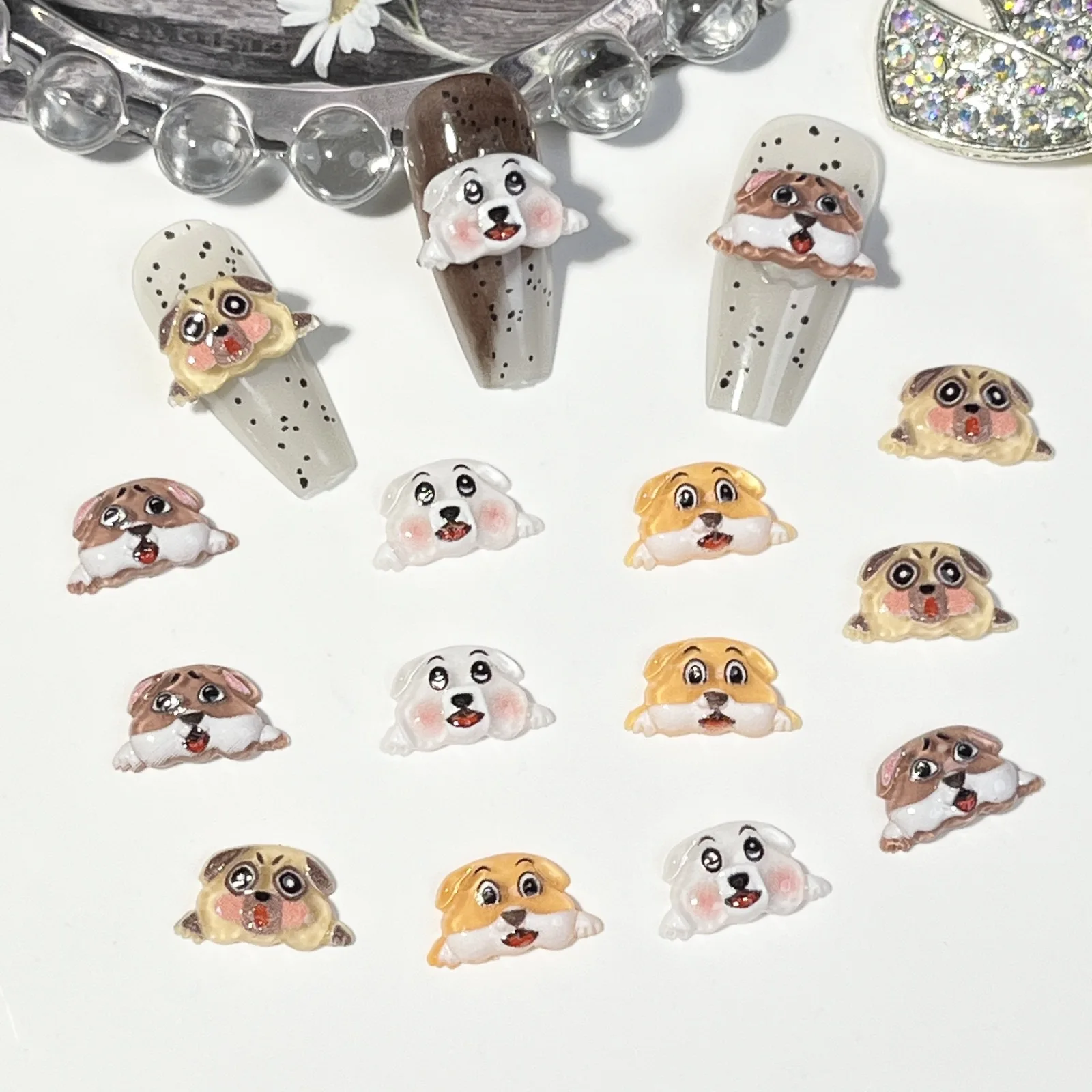 20pcs miniso dog cartoon nail charms for diy nail making kawaii cute resin nail art decoreation