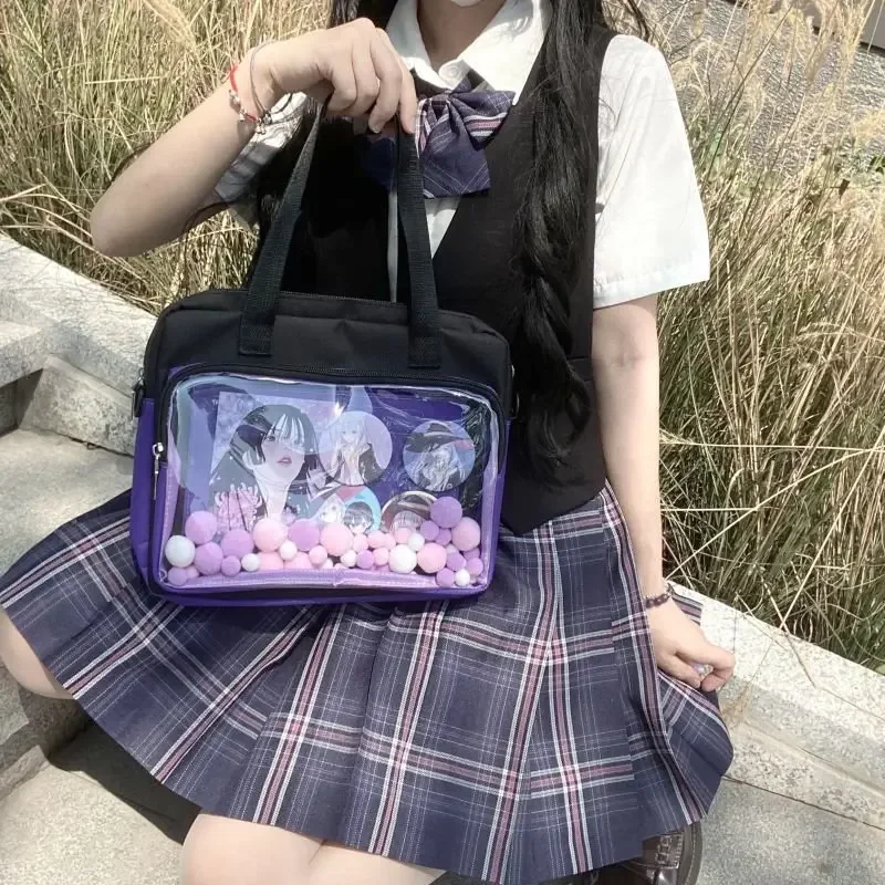 Mode Japanse Ita-tassen 2023, nieuwe canvas transparante schoudertassen JK uniform handtassen dames chique contrastkleur Lolita-tas