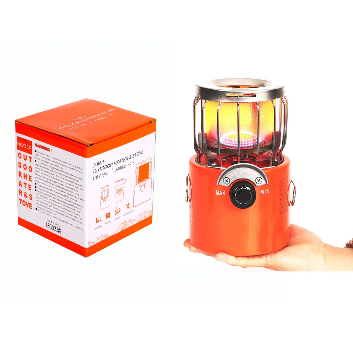 2 in 1 Portable Propane Heater 2000W Outdoor Camping Gas Stove High Efficiency Heating Stove for Winter Ice Fishing Hiking