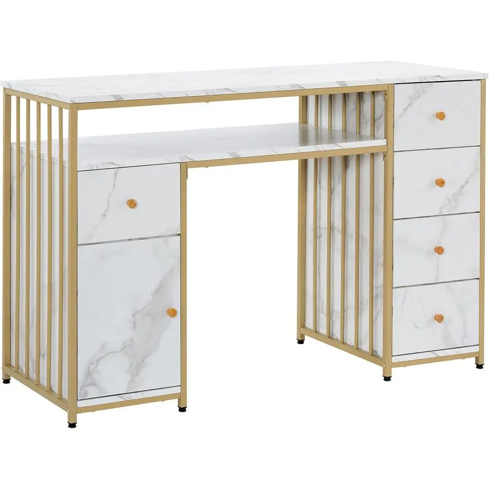 

Белый маникюрный стол с тумбой для хранения и 5 выдвижными ящиками для косметики, для домашней косметической студии и рабочей станции для спа-процедур