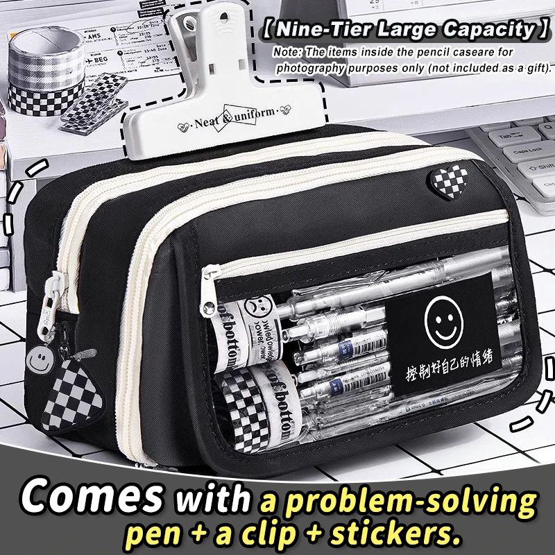 1 Expandable Partitioned Pencil Case with Large Capacity, Portable Study Supplies Storage Bag, Transparent Makeup Bag, Storage