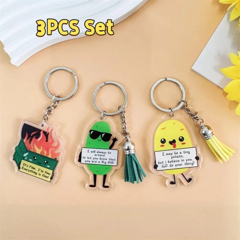 Dumpster Fire/Pickle/Potato Keychain With Positive Quote Pickle Positive Keychain Emotional Support Gifts