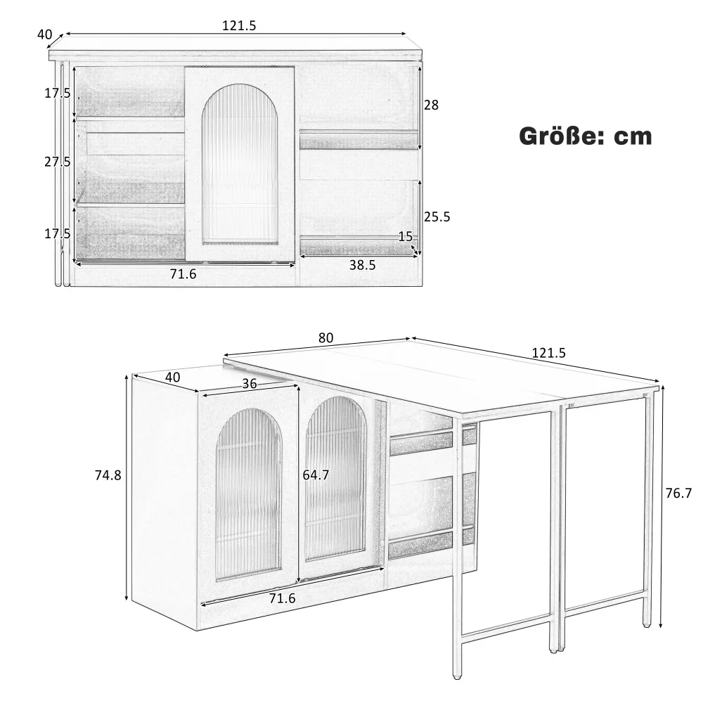 Moderner Bartisch, ausziehbar 360° ° Drehbarer Bartisch mit Stauraum, umkehrbarer Tisch, Sideboard-Bar mit Glastür – Detail 10