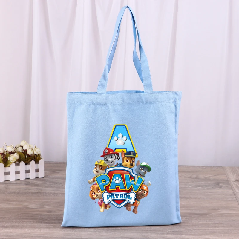 

26letters Paw Patrols Large Capacity Canvas Shoulder Tote Bag Folding Eco Cotton Handbag Reusable DIY Shoulder Bag Shopping Bag