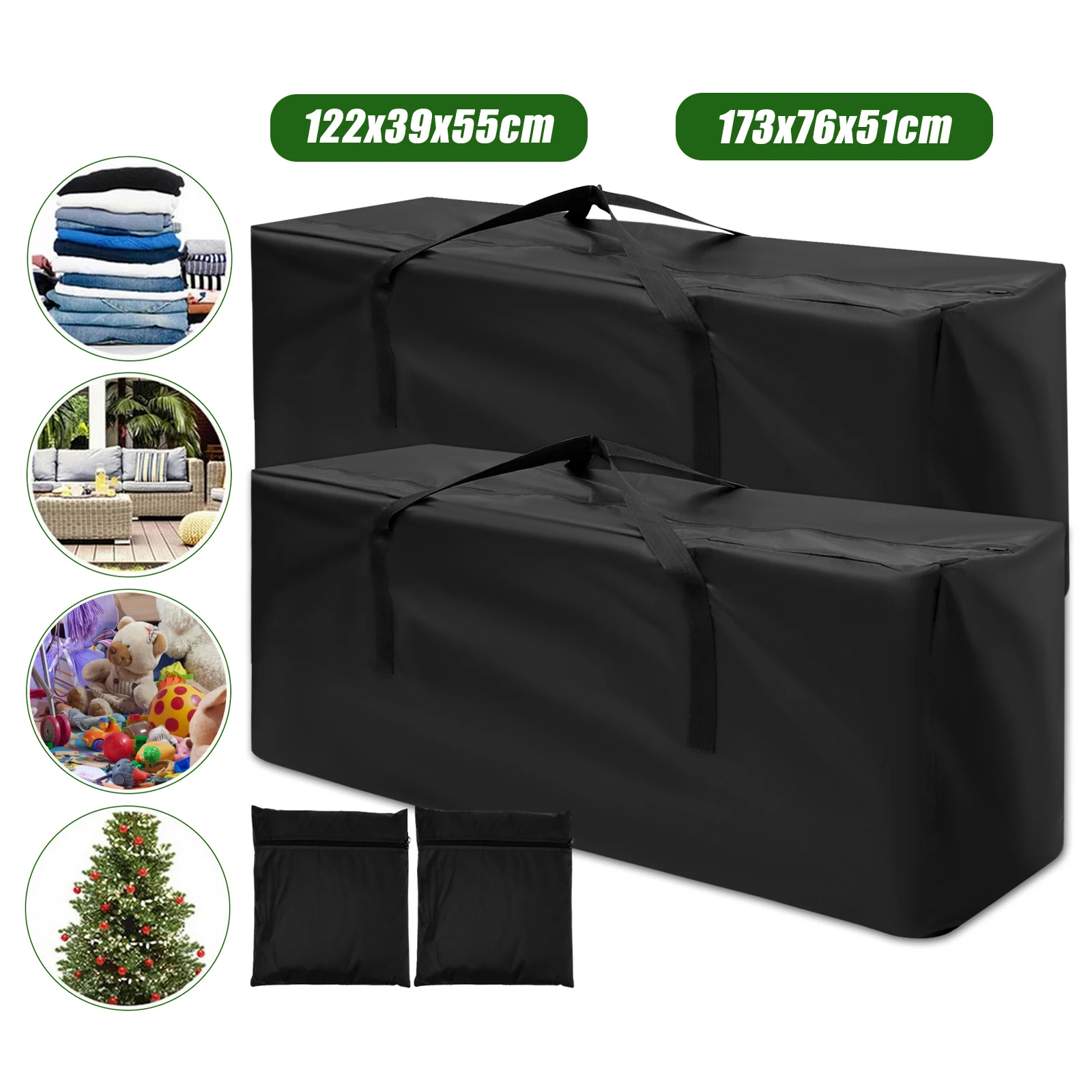 2Pcs Garden Furniture Cushion Storage Bag Large Outdoor Furniture Storage Bag Waterproof 210D Oxford Fabric Rip Proof