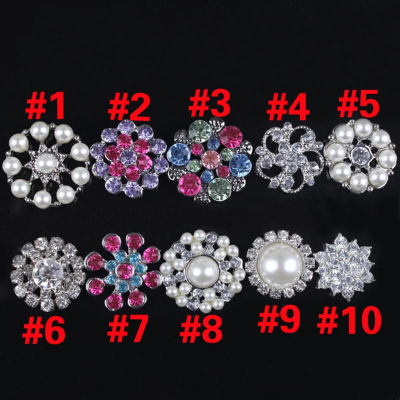 

200pcs/lot 10 Styles Mixed Bling Metal Decorative Rhinestone Buttons For Crafts Flatback Crystal Pearl Buttons Embellishment