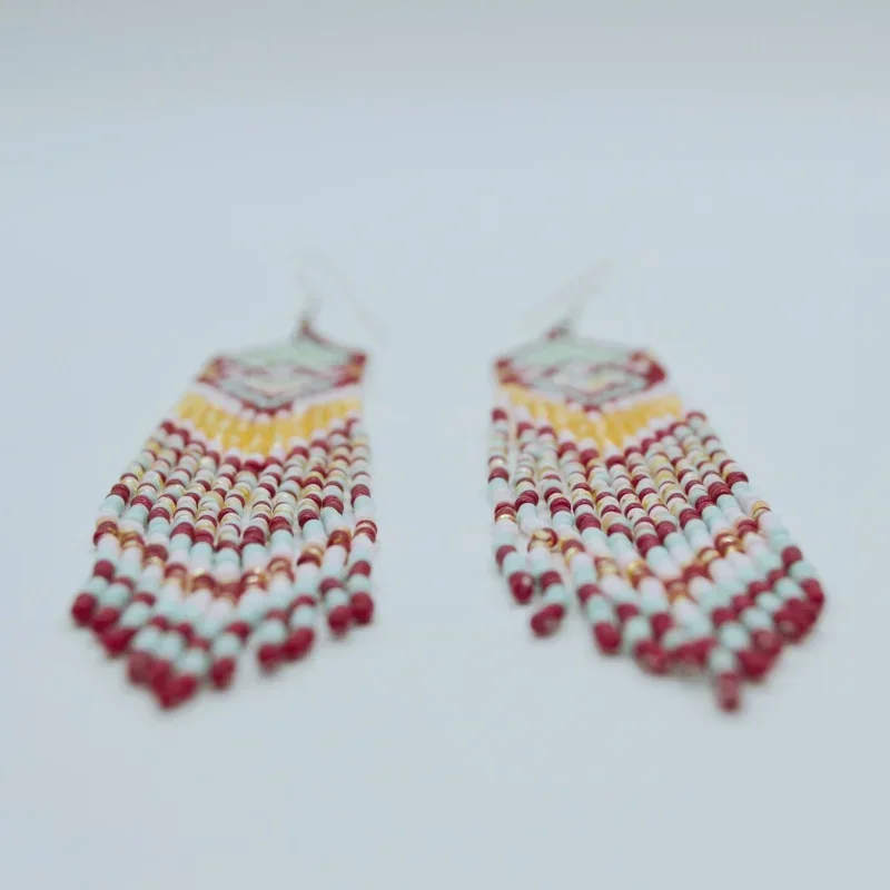 Bohemia Rice Bead Triangle Alloy Earrings for Women Hand-Woven Tassel Arrow Gradient Color Versatile Original Beaded Jewelry