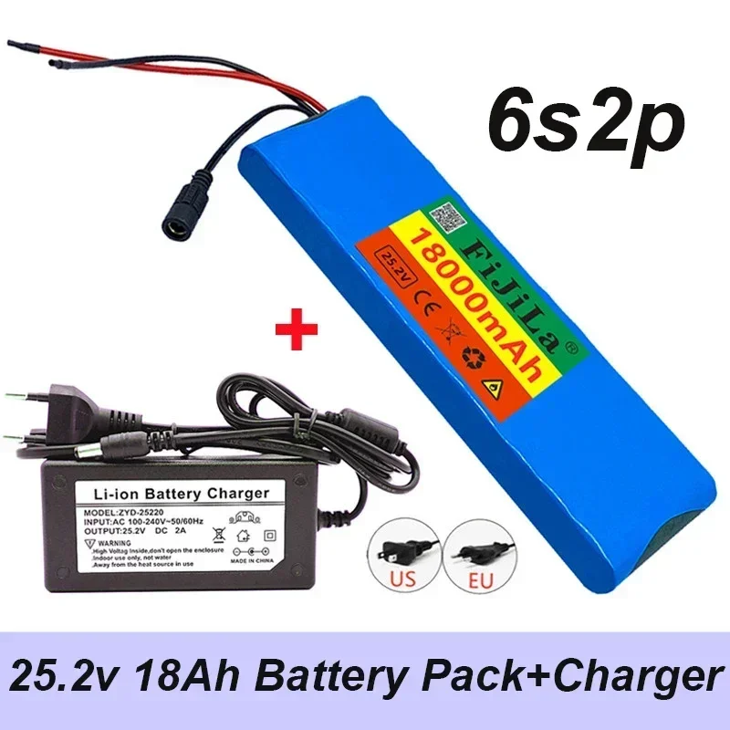 24V 18000mAh 6S2P 18650 Lithium Battery Pack 25.2V With BMS For Electric Bicycle Moped