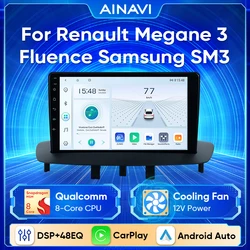 Ainavi Car Radio Multimedia Play For Renault Megane 3 Fluence Samsung SM3 2008-2014 Android13 Wireless Carplay Stereo DSP 48EQ