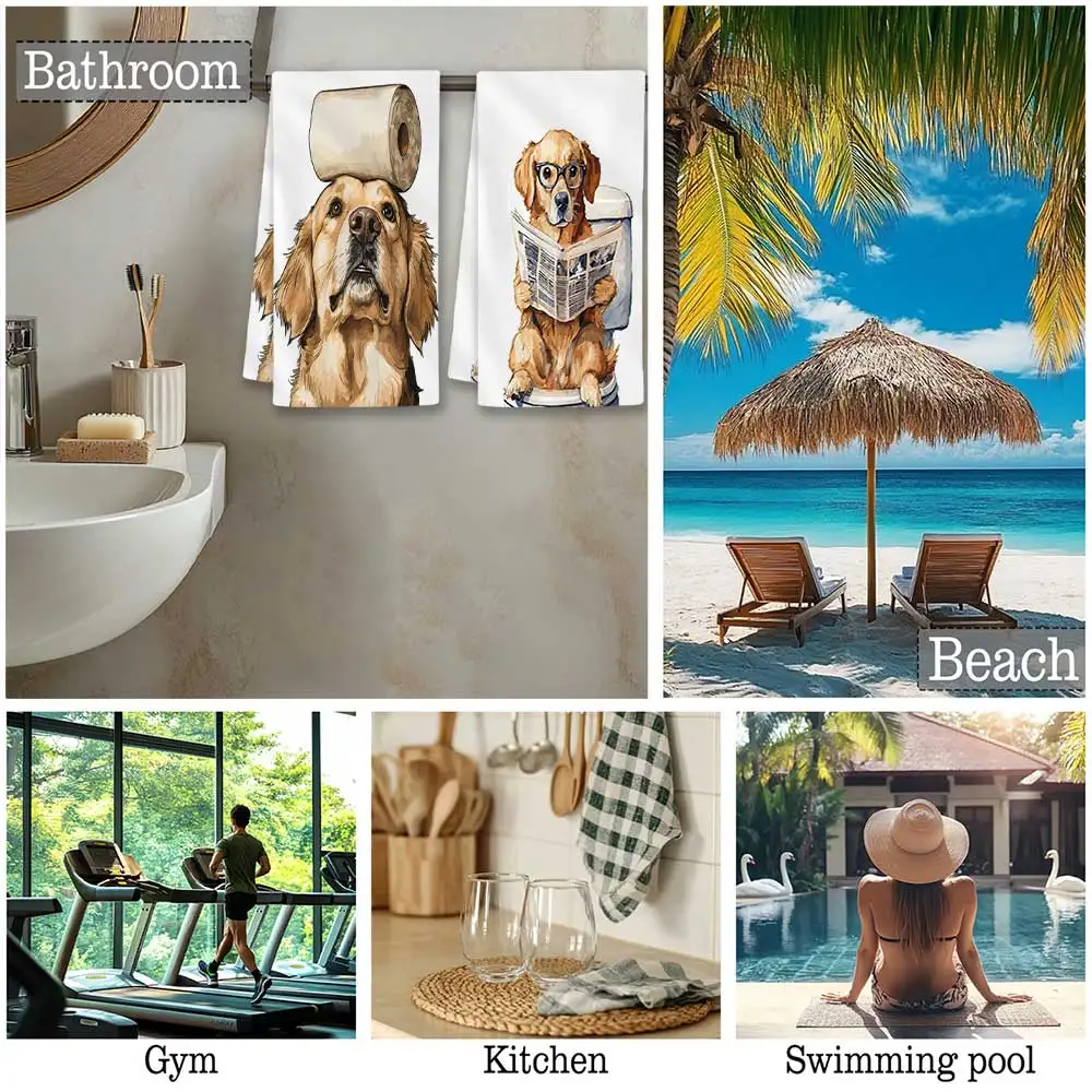 Jit 2pcs Funny Golden Retriever Toilet Paper Newspaper Pattern Dish Towels For Home Kitchen Decor
