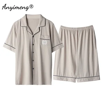 Modale Man Pyjama Hoge Kwaliteit Thuis Suits Zomer Koele Viscose Katoen Modal Homewear Big Size 3xl 4xl Vader Mode pijamas