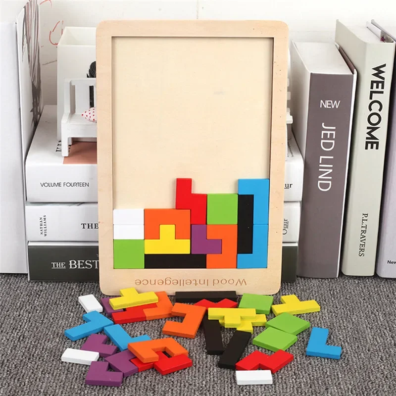 Kolorowe drewniany Tangram Puzzle 3D zabawki matematyczne kostka gra dla dzieci przedszkolna maginacja kształty Puzzle zabawki edukacyjne dla dzieci