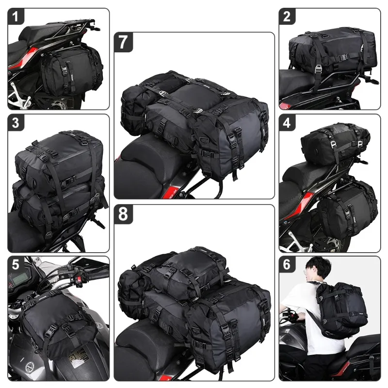 Waterproof Motorcycle Rear Seat Bag 10L/20L/30L Multi-Functional Saddle Side Luggage Universal Bicycle Backpack for Travel