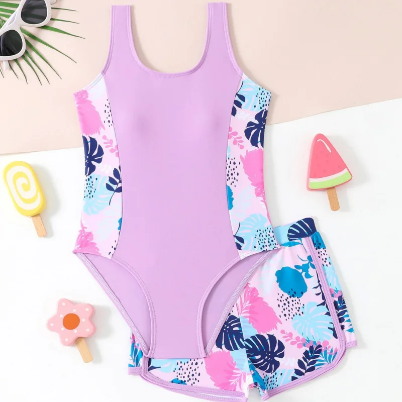

2025New Children's Swimsuit Girls' One-Piece Boxer Shorts Two-Piece Swimsuit