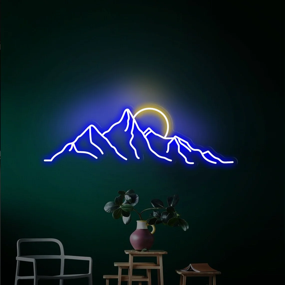 Insegna al neon di montagna Decorazione artistica da parete Paesaggio Alba Tramonto Insegna acrilica Sala giochi Camera da letto Decorazioni per la