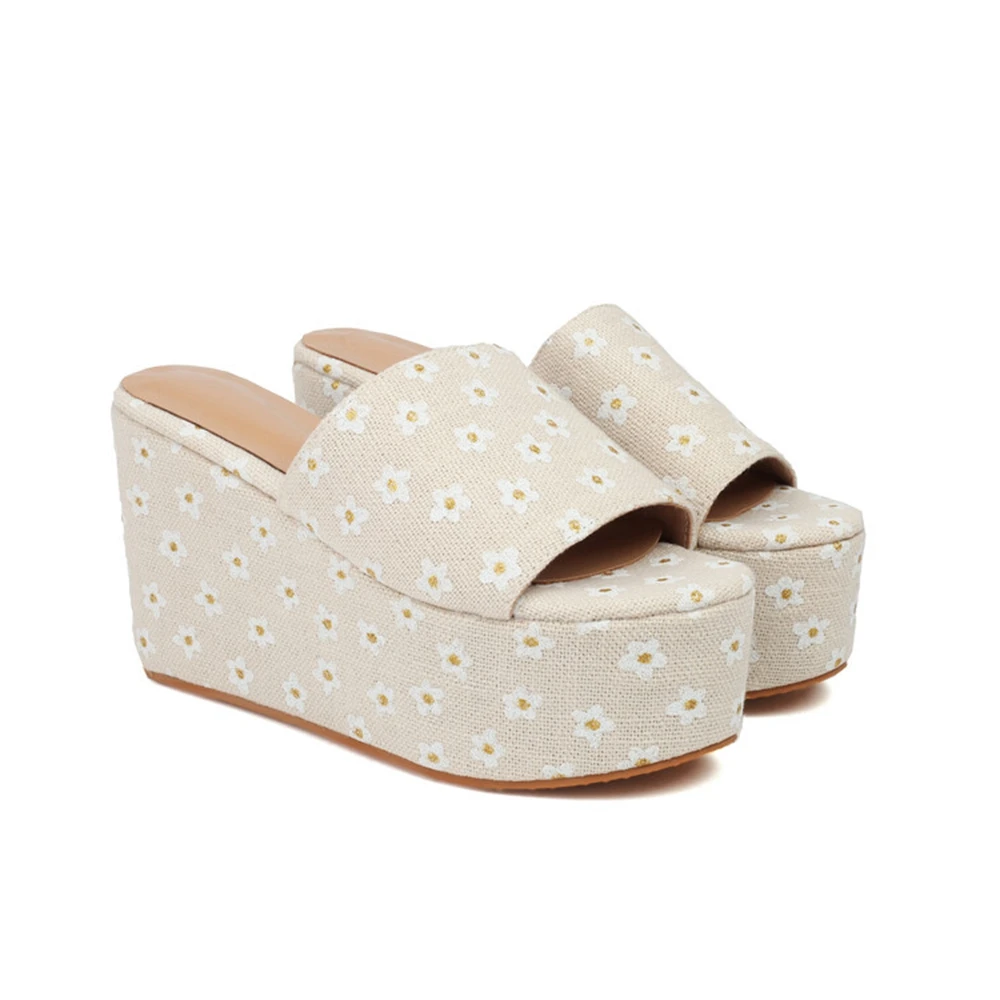 

Summer Floral Print Wedge Slippers Women Open Toe Platform Slide Sandals Plus Size 33-50 for Beach A15