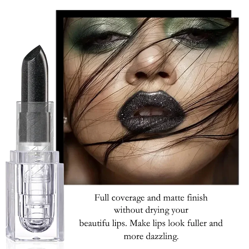 Rossetto glitterato impermeabile Lucidalabbra nero sexy Tinta labbra lucida Cosmetici Trucco labbra di Halloween
