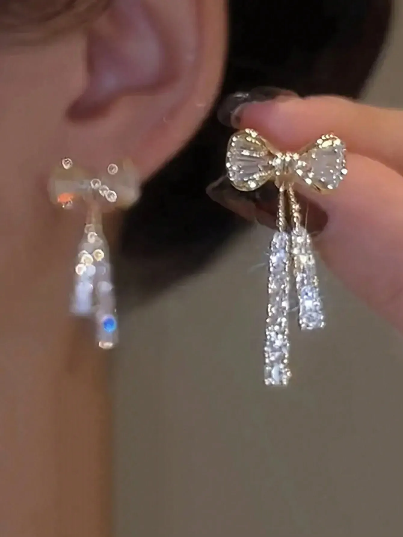 Bow Crystal Drop Earrings For Women Luxury Sparkling Cubic Zir...