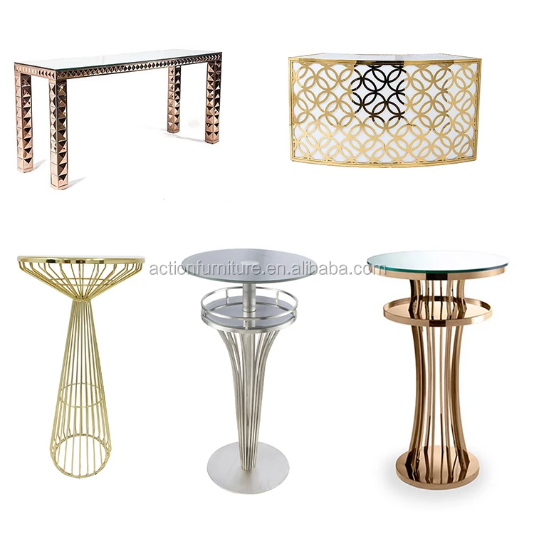 Conjunto de Mesa e Cadeiras, Redonda de Metal Industrial, Aço Inoxidável, Tampo de Vidro, Europeu, Retro, Moderno, Usado para Festa, Hotel, Usado