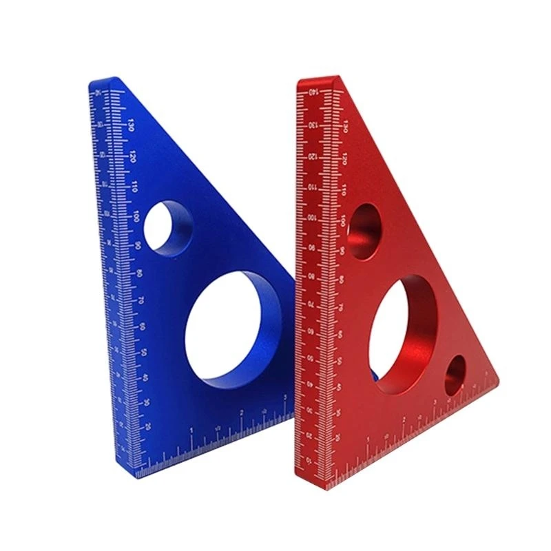 F68D Aluminum Alloy Triangular Ruler for Woodworking 45 Degree Square Ruler Multifunction DIY
