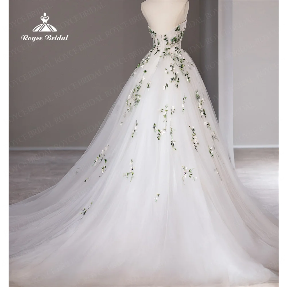 Roycebridal Strapless A Line Wedding Dress 2027 Court Train Organza with Embroidery Wedding Gown Vestido De Novia Para Boda Novi