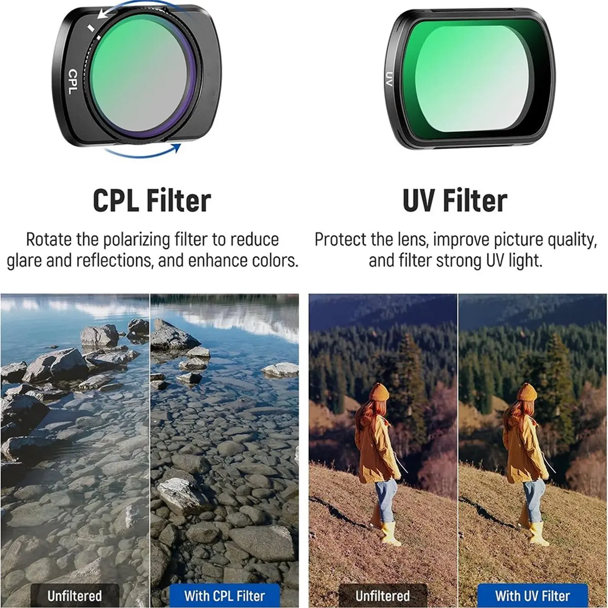 Can buy Magnetic Variable ND&UV&CPL Filter Set for DJI OSMO Pocket 3 Creator Combo Accessories, Action Camera Filters 4 Pack