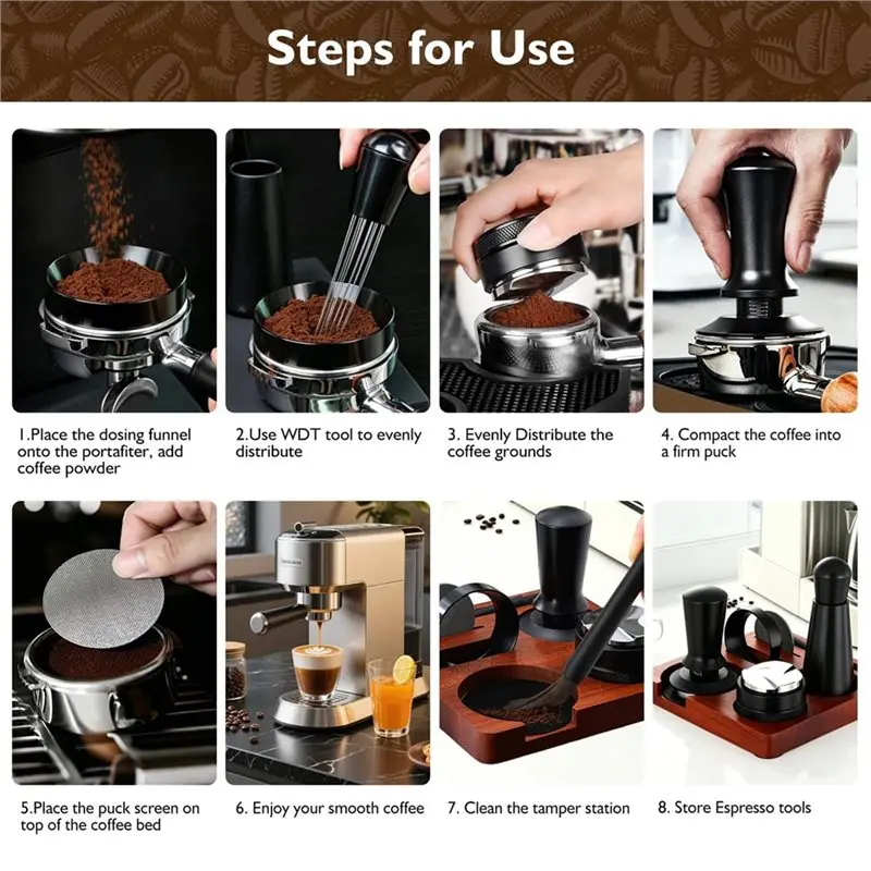 A95I-Espresso Accessories Kit Dual Head Coffee Distributor With Espresso Tamping Station Stirrer Dosing Funnel WDT Tool