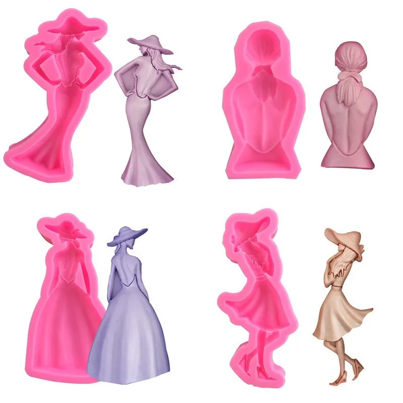 4 pieces, Goddess Back Silicone Mold Chocolate Flip Sugar Decoration Baking Cake Gypsum Pendant Mold