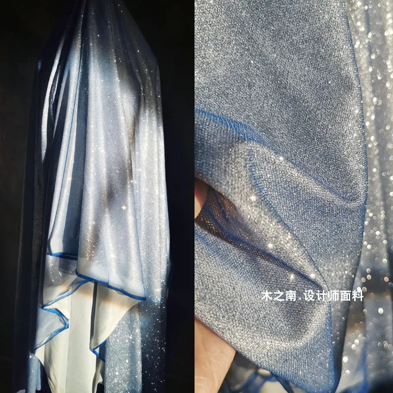 

Синяя супер сверкающая серебряная пудра трикотажная ткань сценическое исполнение одежда свадебное платье украшение Сделай Сам дизайнерская Ткань для шитья