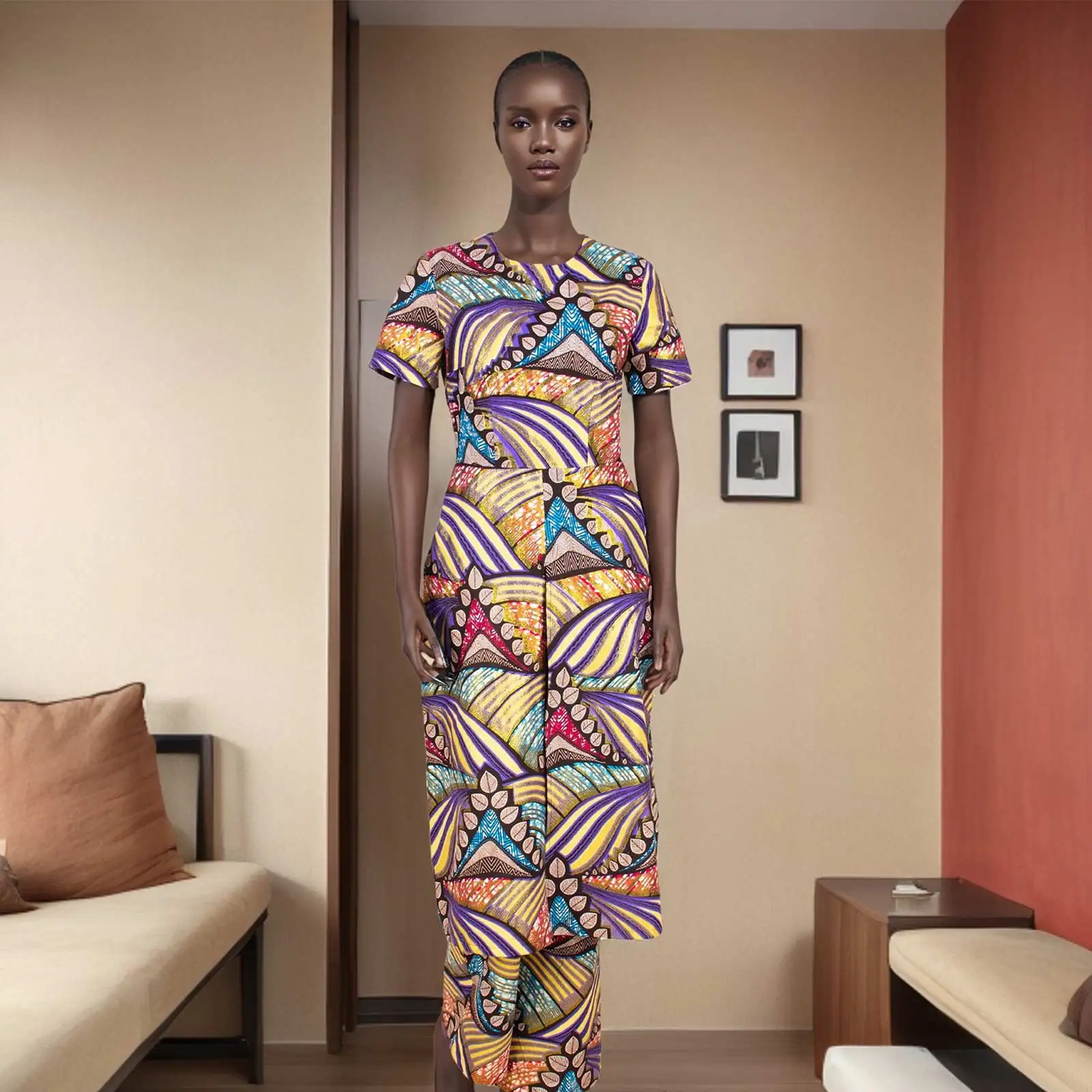 African Women Set Slim Fit Female Suit Long High Slit Coat with Pocket Pant for Elegant Lady Bazin Riche Causal Outfits Y2326006