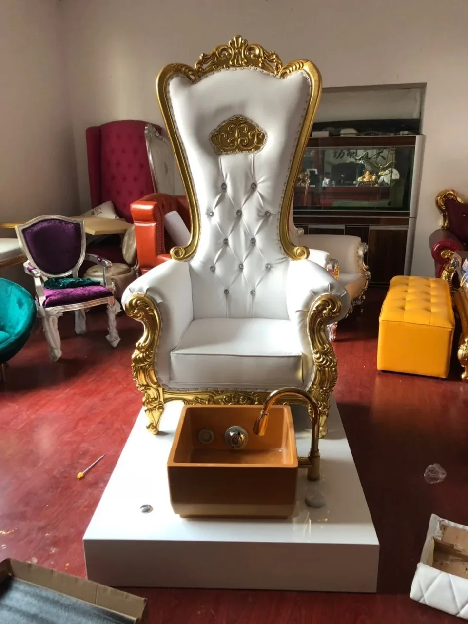 luxury pedicure wholesale and cheap wedding throne chair, spa massage chair for nail salon, gold pedicure chair set