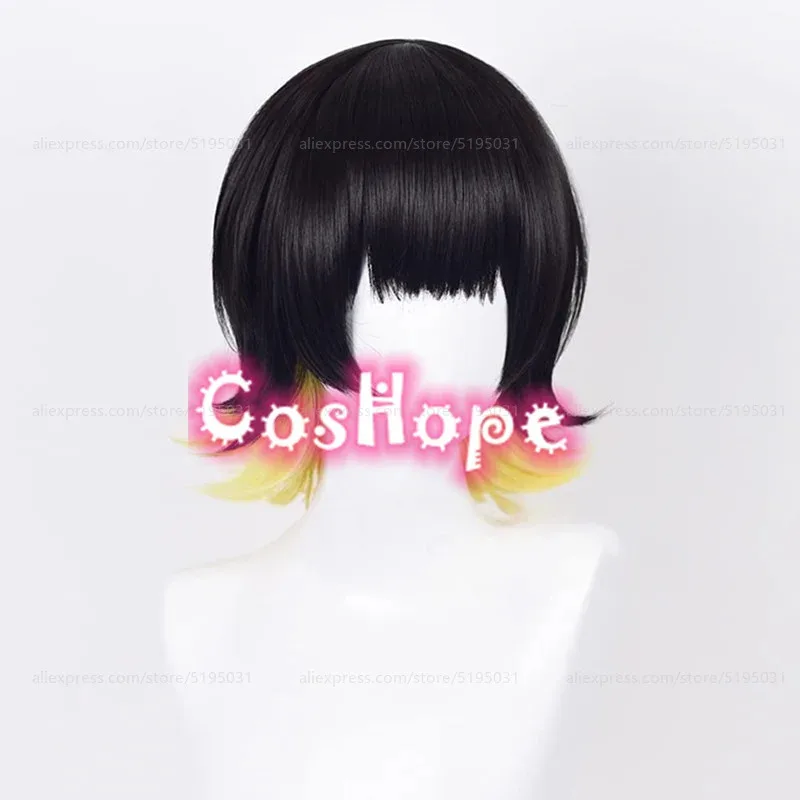 qa156Bachira Meguru Kurze schwarze gelbe Perücke Anime Cosplay hitzebeständige synthetische Perücken