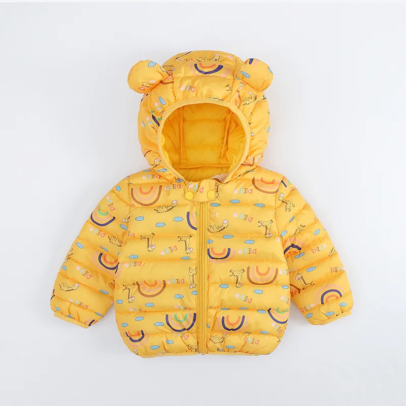 Baby Cartoon Print Down Jackets For Girls Boys Autumn Winter Warm Hooded Coats Children Clothes Infant Thin Outerwear 1-5 Years