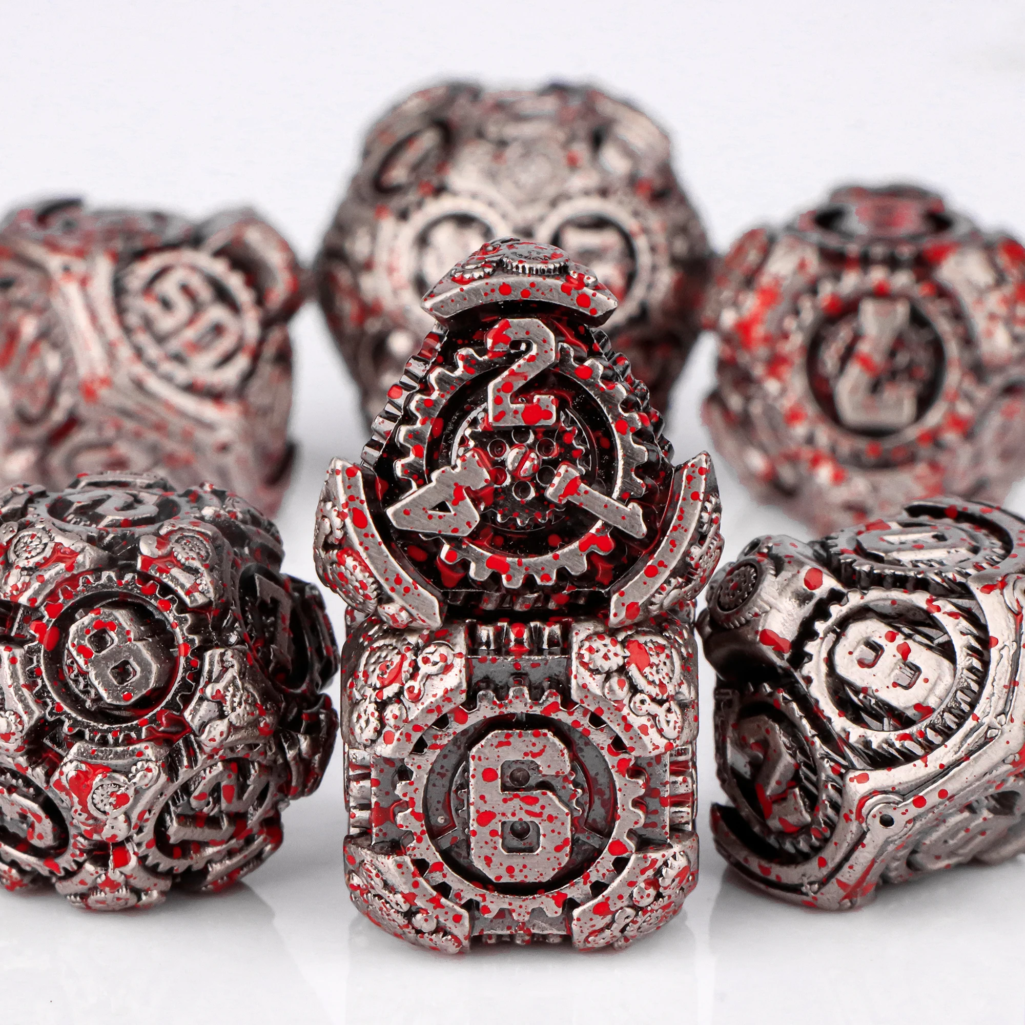 نرد متعدد السطوح من المعدن الأسود DND، مجموعة نرد تروس 7 قطع مجموعة نرد D&D لألعاب لعب الأدوار D وD النرد للزنزانات والتنينات #4