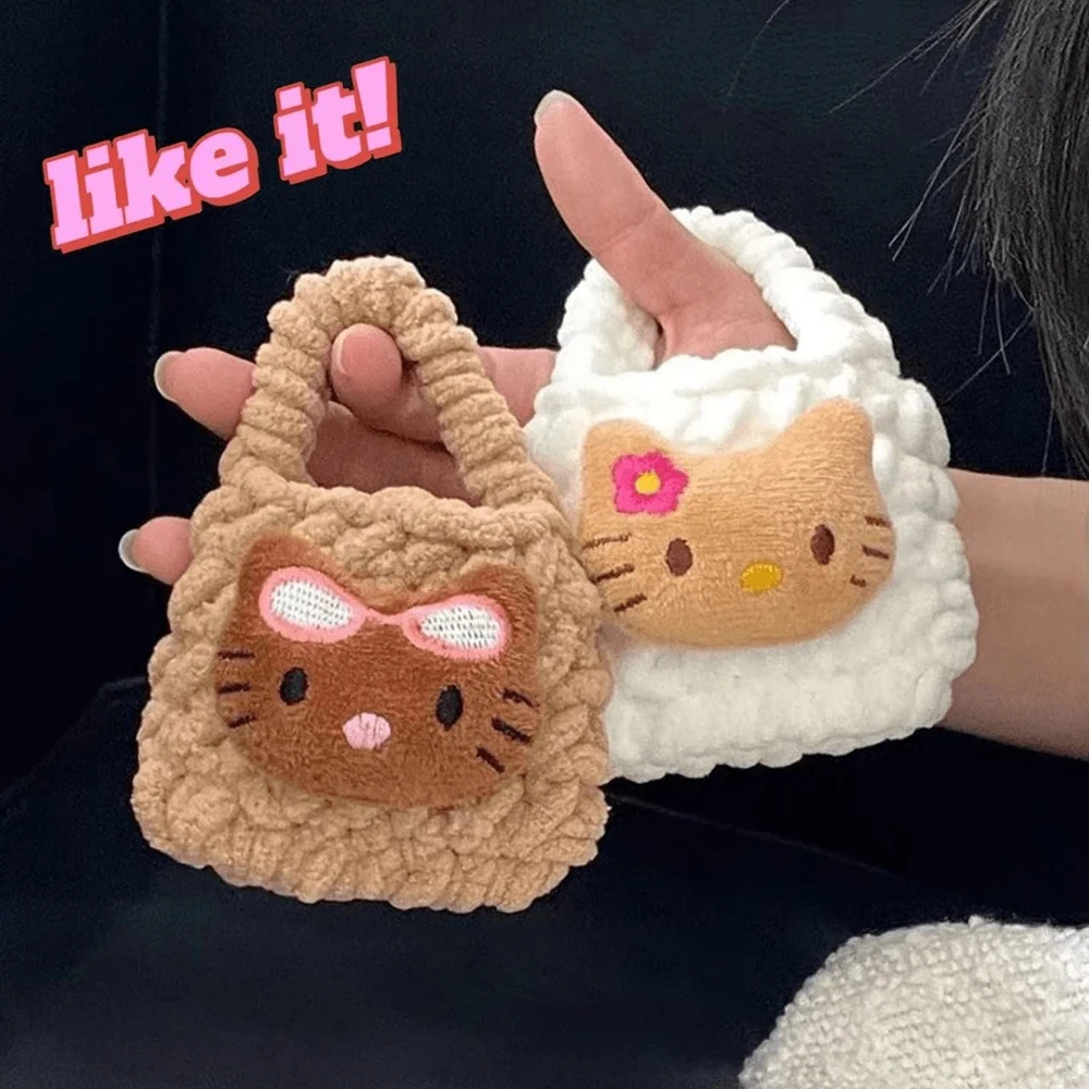 

New Hello Kitty Earphone Case Anime Sanrio Mini Coin Purse Hawaii Black KT Cat Earphone Protector Coin Storage Bag Girl's Gifts