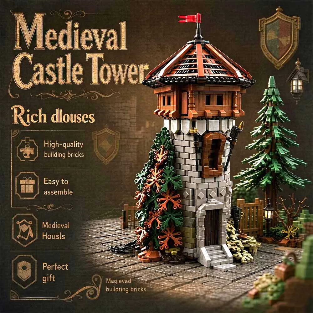 Medieval Castle Tower MOC Building Blocks Set Ancient Watchtower Model DIY Collectible Bricks Kit Toy Gift for Adults 2449Pcs