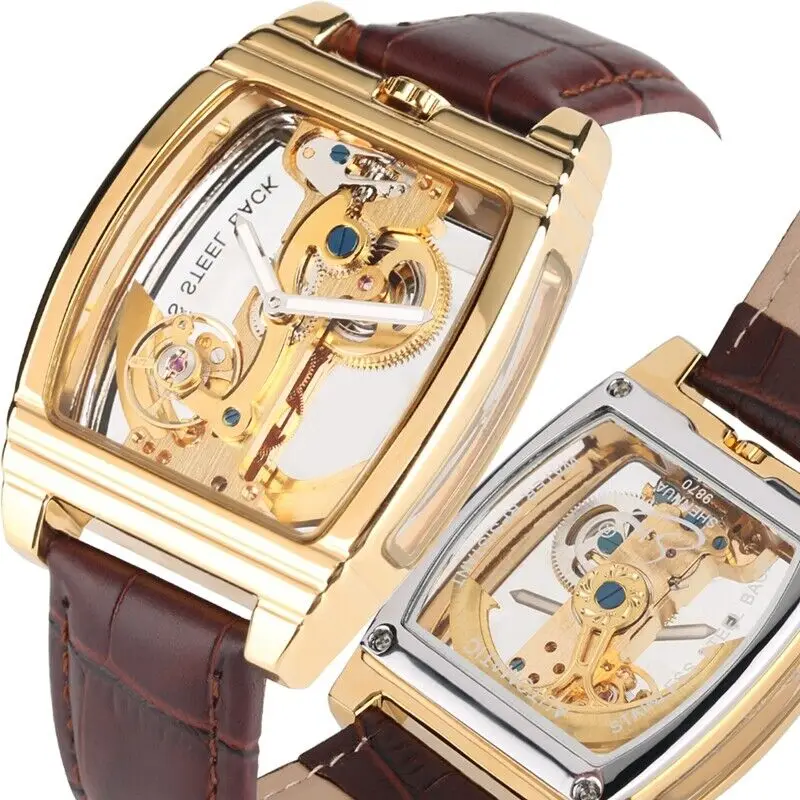 

Luxury Brand New Style Mens Mechanical Watch Skeleton Square Dial Automatic Self Wind Steel Case Single Bridge Tourbillon Watch