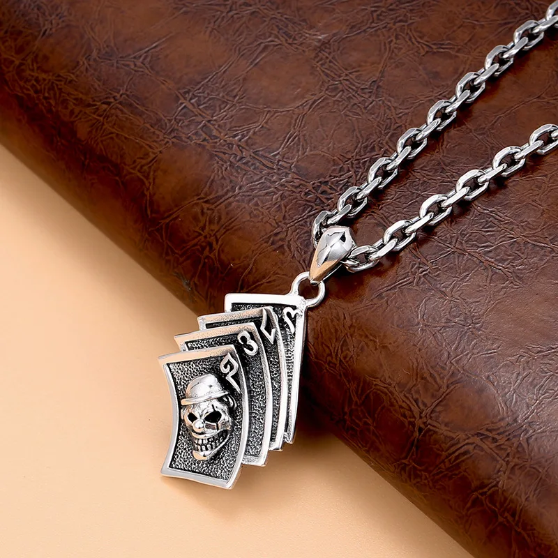 

S925 sterling silver playing card pendant men's retro personalized necklace pendant trendy pendant wholesale