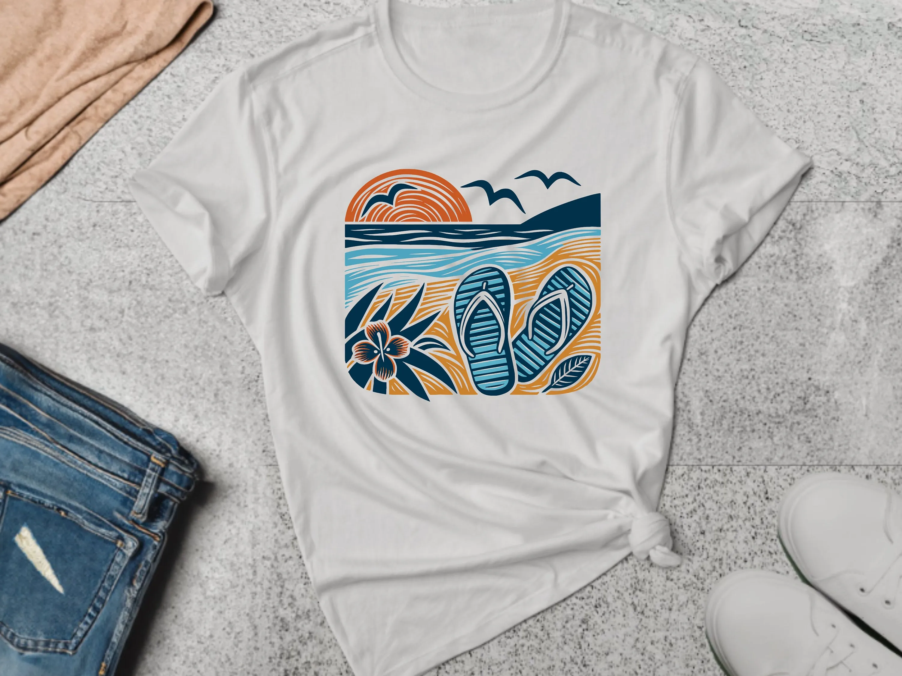 Travel T Shirt Beach Seaside Flip Flop Traveler Lover Vacation