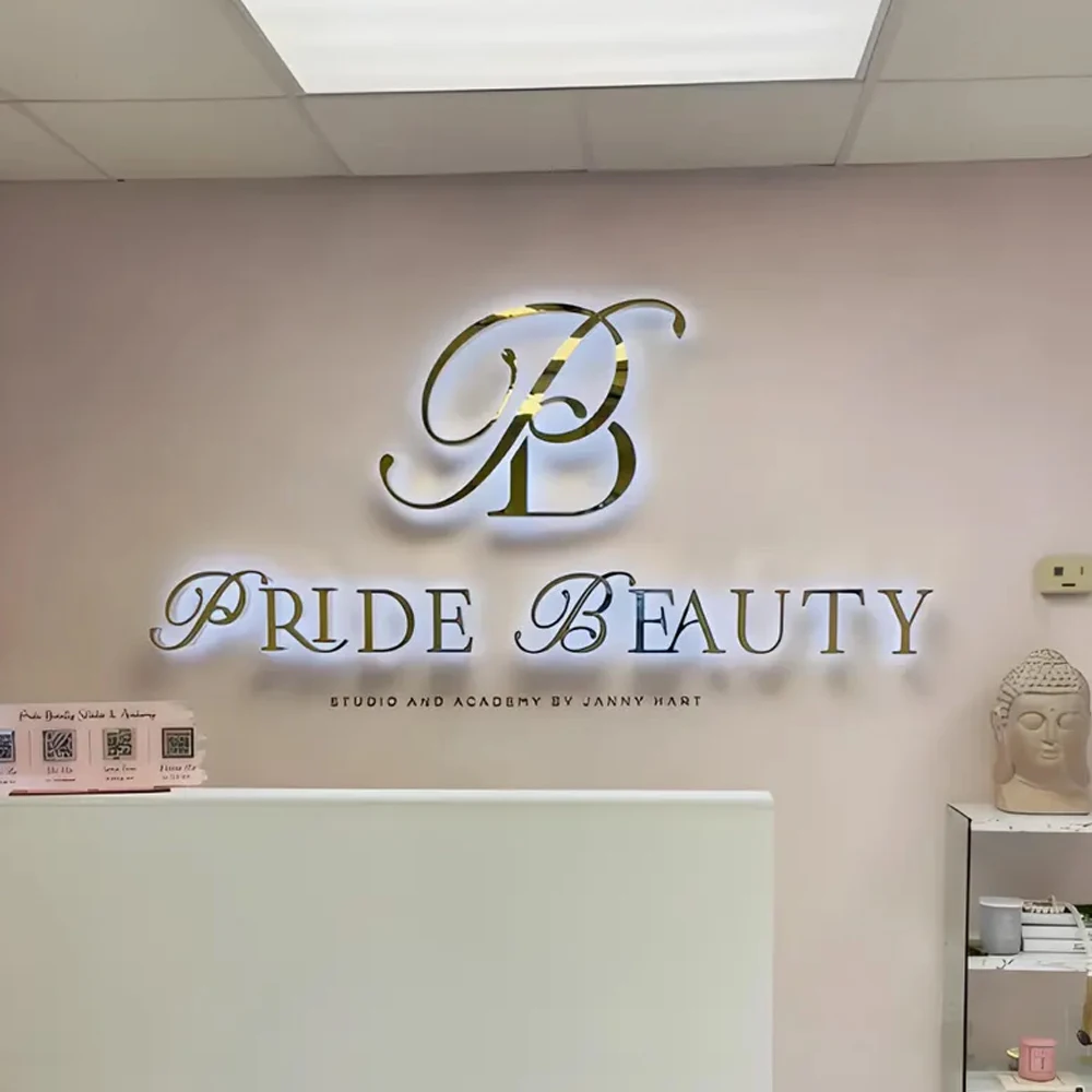 3D Backlit LED Business Sign Halo Lit Metal Logo Custom Company Sign for Beauty Clinic Light up Business Sign