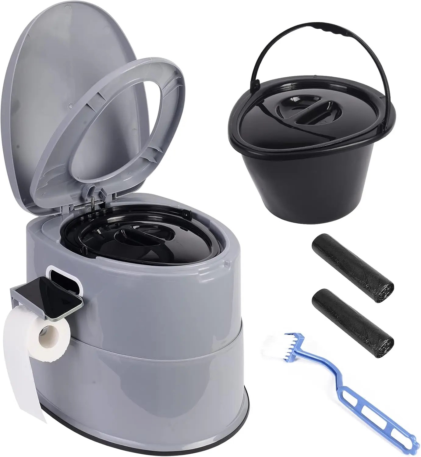 

Portable Camping Toilet with Detachable Bucket & Paper Holder for Travel, Boating, Grey Large