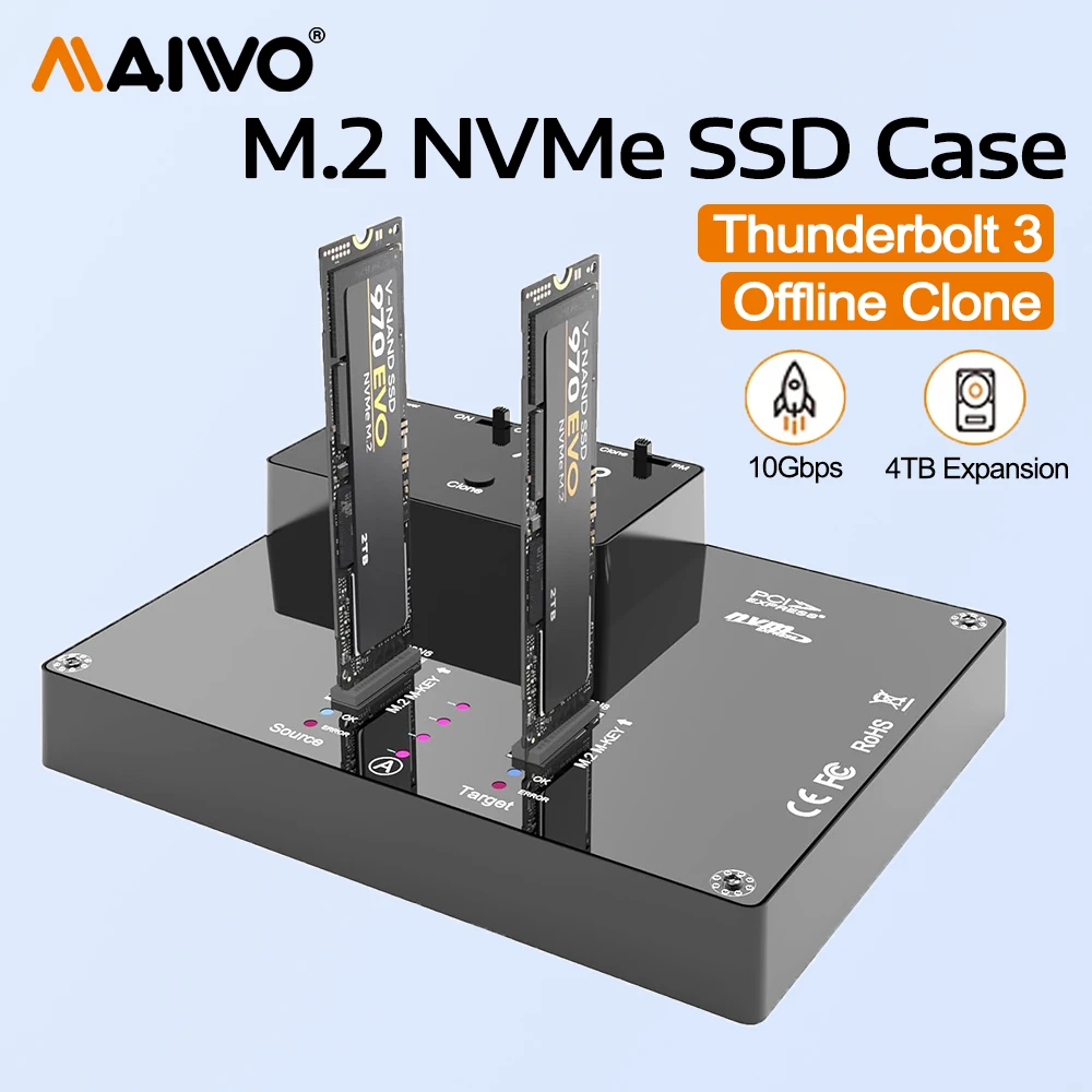 

Портативная док-станция MAIWO с двумя отсеками для M.2 NVME, Type-C, 10 Гбит/с, внешний корпус для NVME SSD с функцией автономного клонирования без использования инструментов