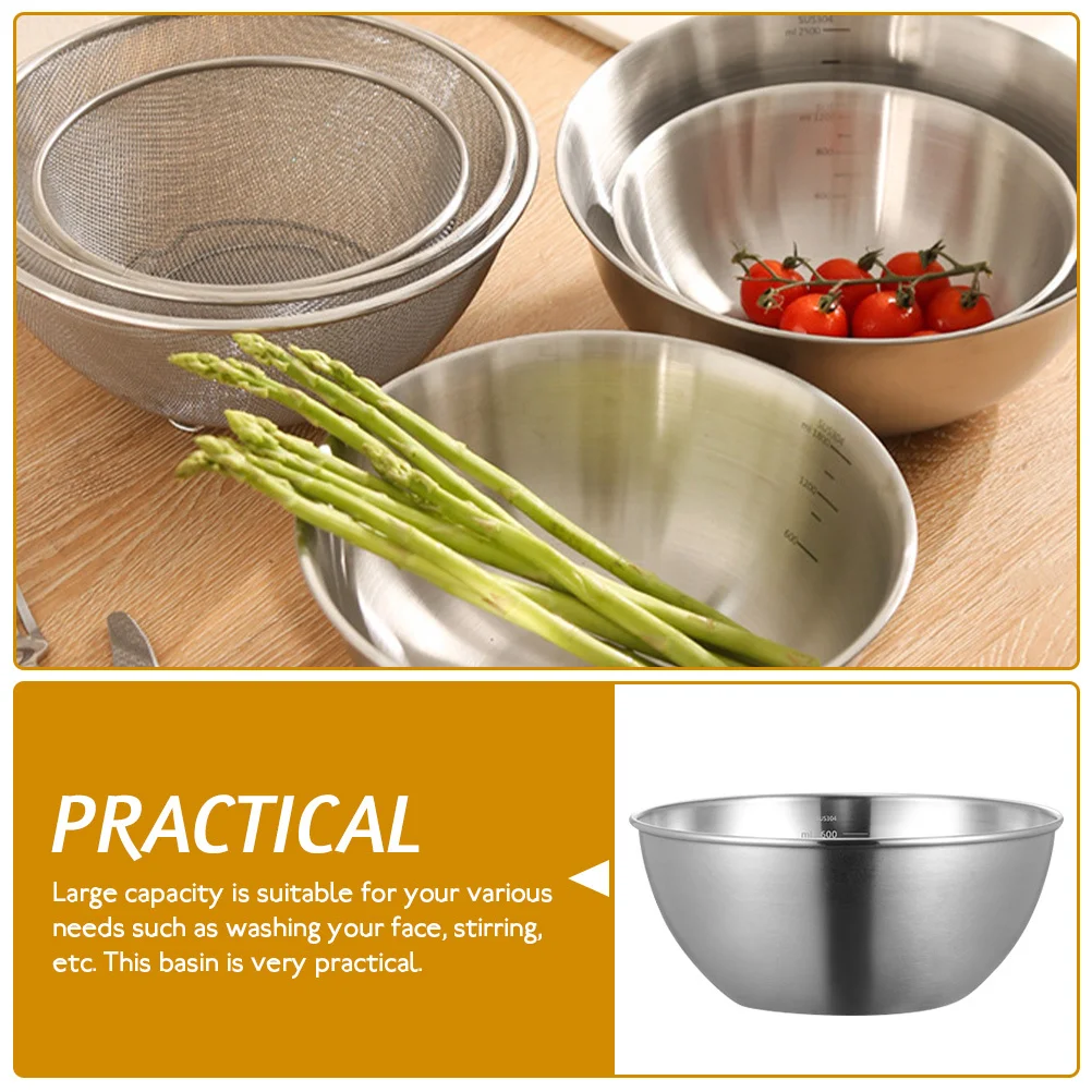 

Stainless Steel Food Basin Thickened Large Kitchen Mixing Bowl Multipurpose Vegetable Wash Salad Prep Bowl Household Washing