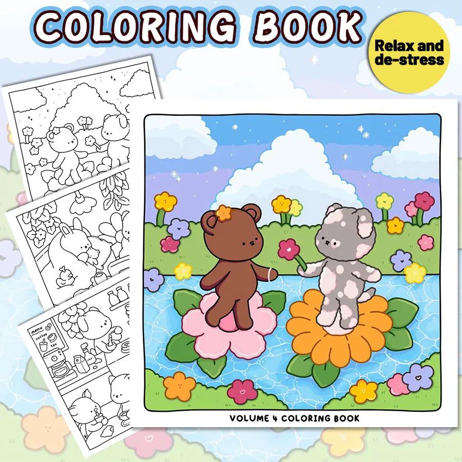 Adult Coloring Book Set Adorable Pet - Themed Designs, Easy Relaxing Coloring for Parent - Child Bonding at Home