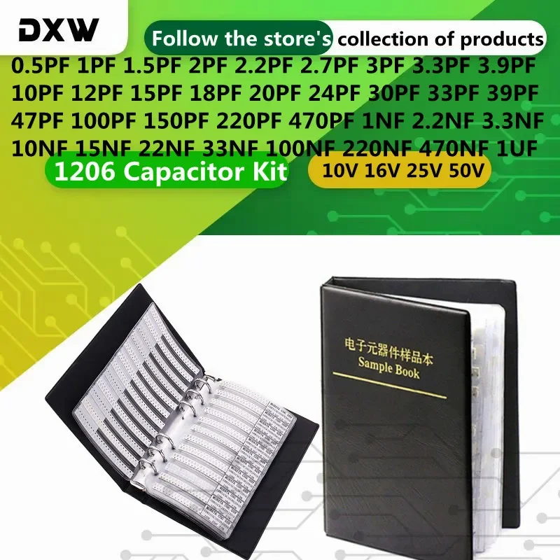 2000pcs 1206 Capacitor BOOK 1pf 10pf 22pf 33pf 47pf 180pf 150pf 330pf 1UF 100pf 470pf 1nF 2.2nf 10nf 100nf 220nf 470nf 1UF